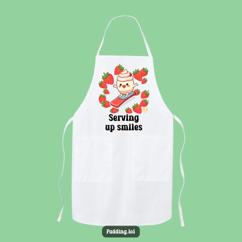 Funny Pudding Surfer Apron: Cook with Joyful Strawberry Slide Flair