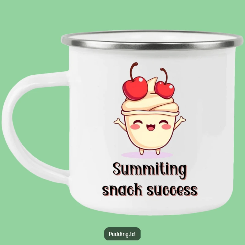 Funny Pudding Cup Camping Mug: Cherry Bounce Joy, Outdoor Sweet Gift