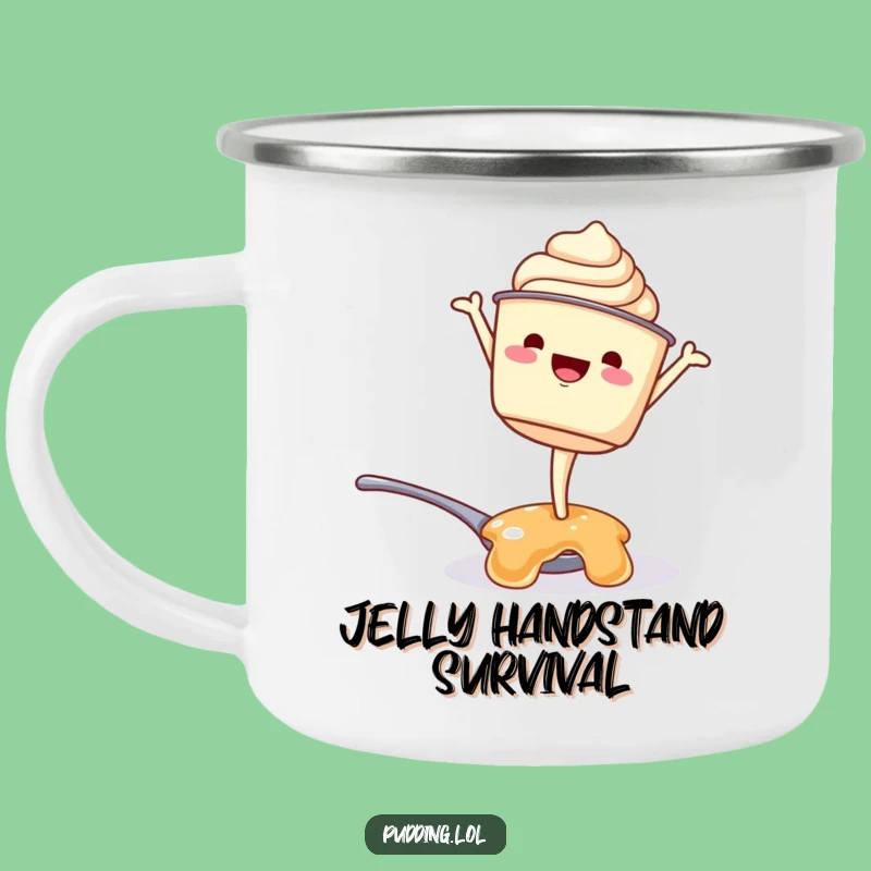 Funny Pudding Cup Handstand Camping Mug: Adventure Dessert Art, Perfect Funny Gift for Outdoors