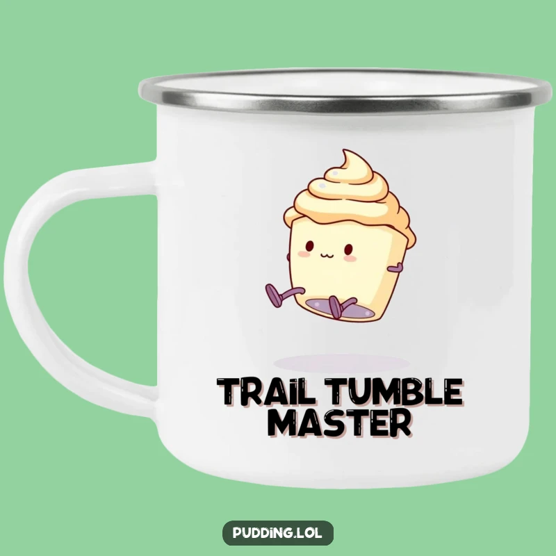 Funny Pudding Camping Mug: Clumsy Somersault Cup Character, Your Adventure Gift