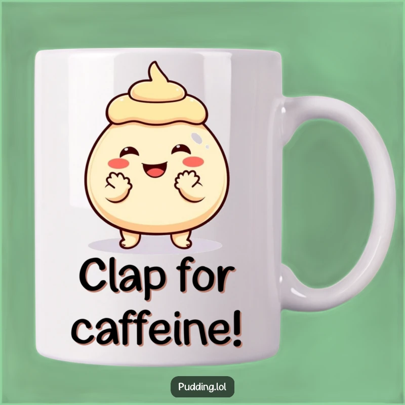 Funny Grinning Pudding Clap Mug - Joyful Dessert Gift for Celebration Lovers