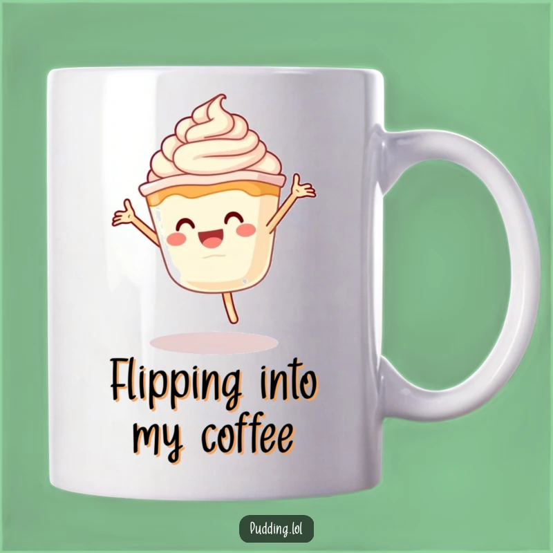 Funny Pudding Cartwheel Mug - Joyful Dessert Character with Cream - Perfect Gift