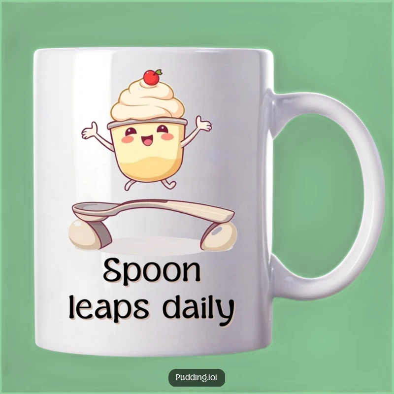 Funny Pudding Cup Leap Mug: Joyful Dessert Art, Perfect Funny Gift for Energetic Beans