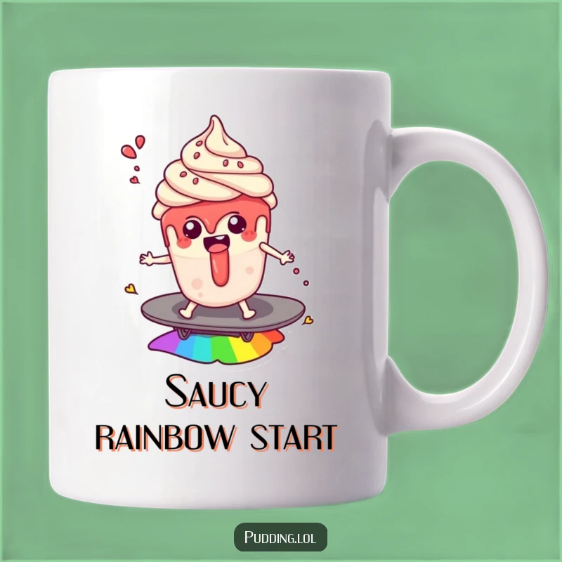 Funny Pudding Cup Rainbow Surf Mug: Whimsical Dessert Art, Perfect Funny Gift for Dreamers