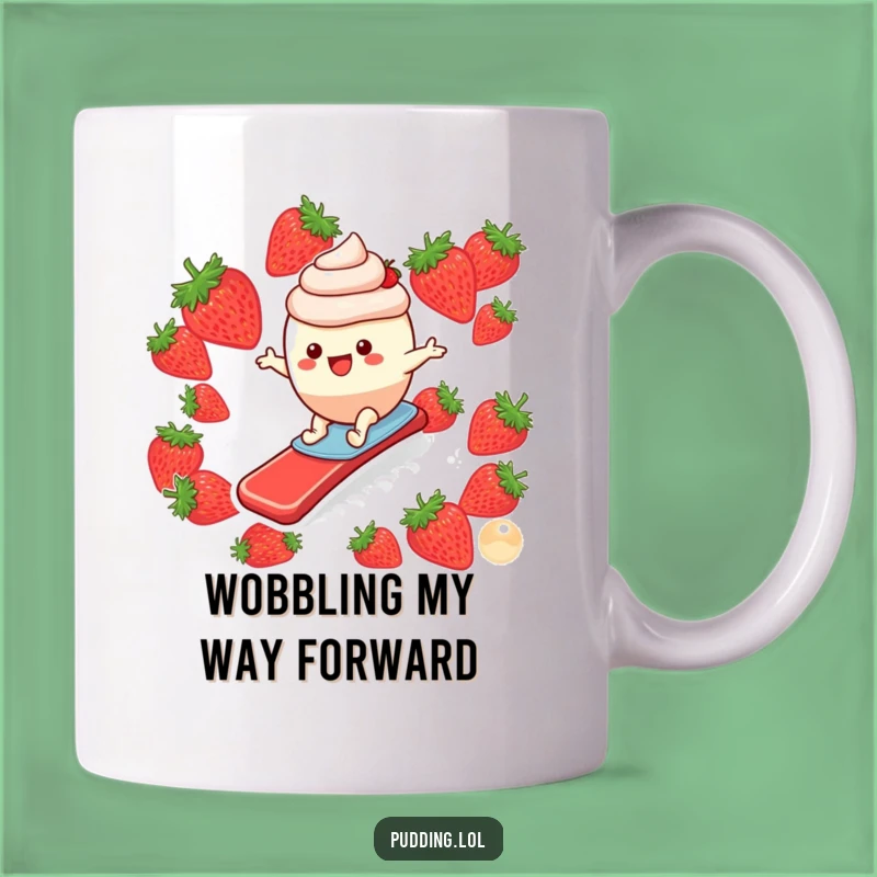 Funny Pudding Surfer Mug: Hilarious Strawberry Slide Action for Pudding Lovers