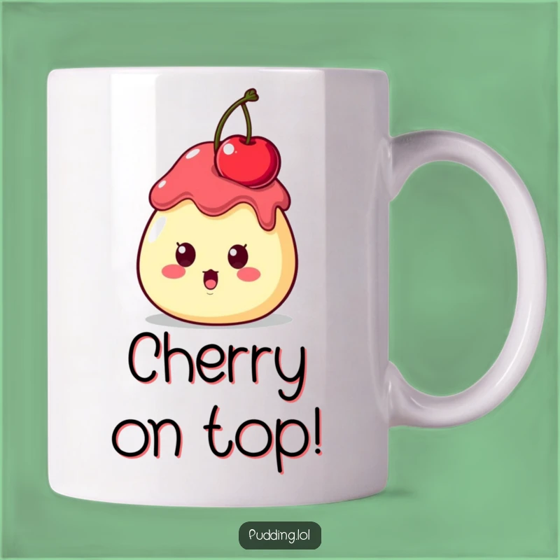 Funny Surprised Pudding Cherry Mug - Hilarious Dessert Mishap Gift