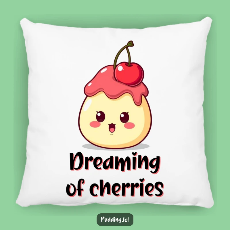 Funny Surprised Pudding Cherry Pillow - Comedic Dessert Accent Pillow Gift