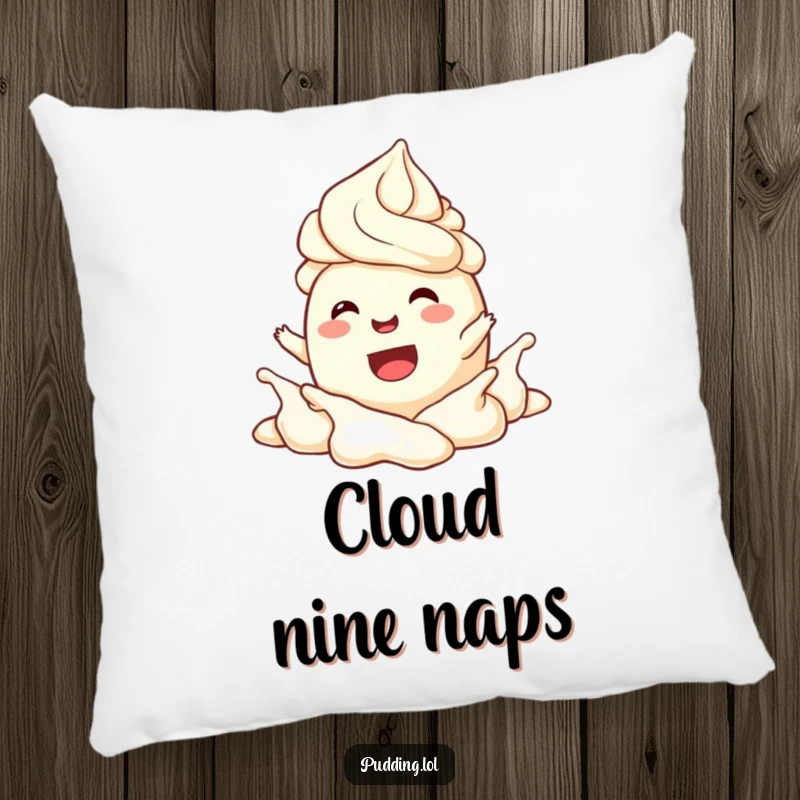 Funny Pillow featuring a joyful pudding character gleefully splashing in whipped cream, bringing whimsical charm and comfort.