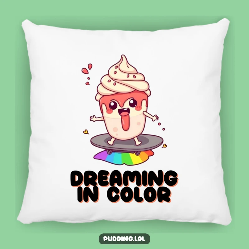 Funny Pudding Cup Rainbow Surf Pillow: Cozy Fantasy Decor, Perfect Funny Gift