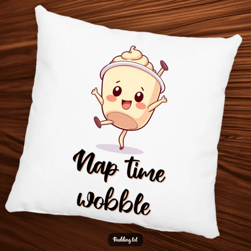 Funny pillow: A wobbly pudding cup character attempts a somersault, bringing a cozy and endearing dessert-themed element to decor.