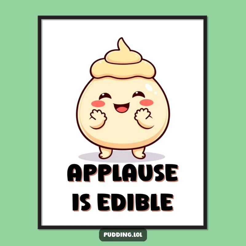 Funny Grinning Pudding Clap Art Print - Hilarious Dessert Digital Download Gift