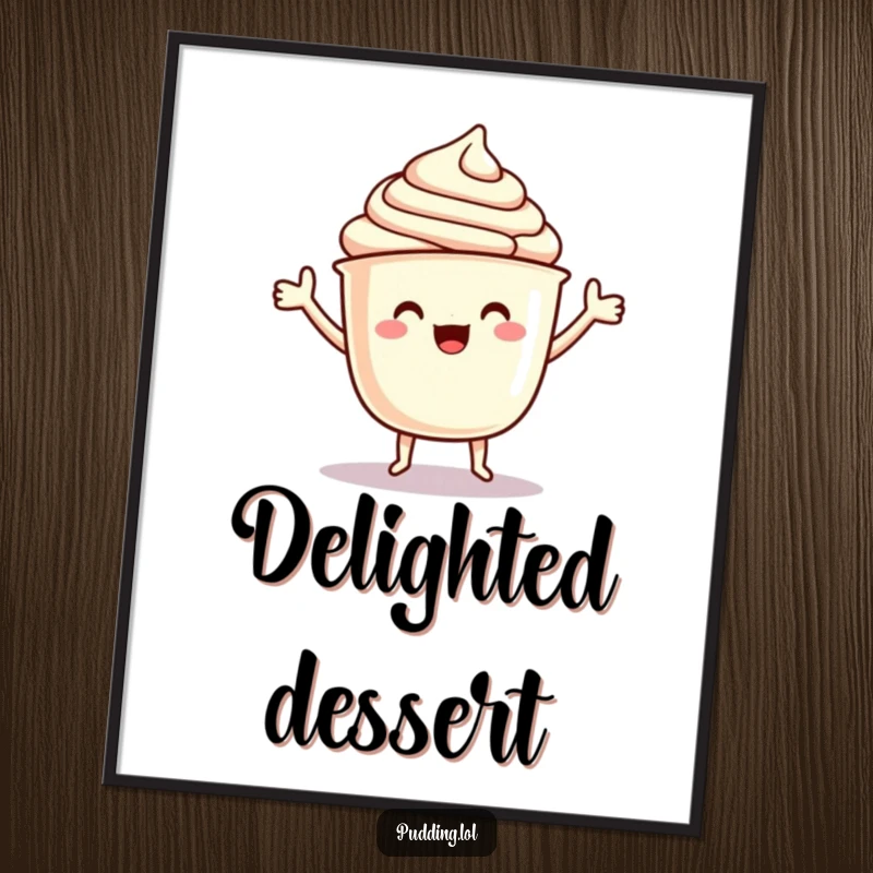 Funny Digital Art Print: A pudding cup character with arms dances a delighted jig, bringing instant cheer and rhythmic fun.