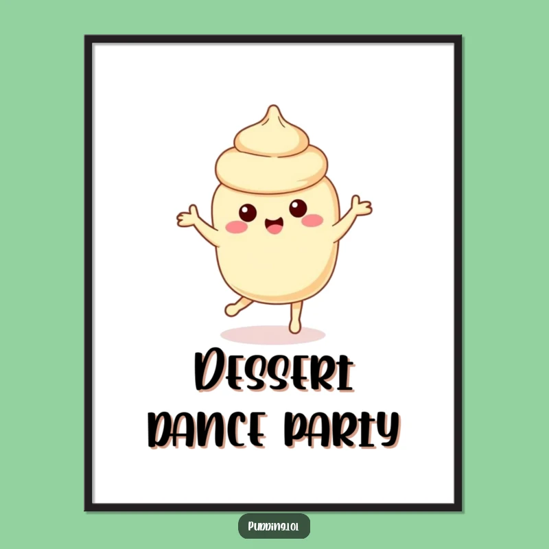 Funny Vanilla Pudding Dance Digital Print: Playful Wall Art for Dessert Fans