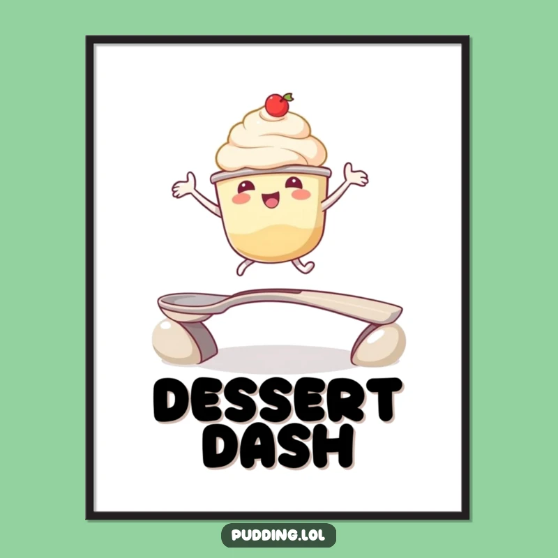 Funny Pudding Cup Leap Digital Art: Instant Joyful Dessert Download, Perfect Funny Gift