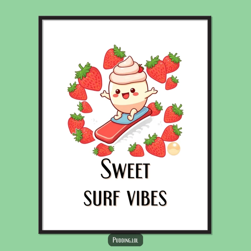Funny Pudding Surfer Digital Art: Instant Strawberry Slide Joy for Your Walls