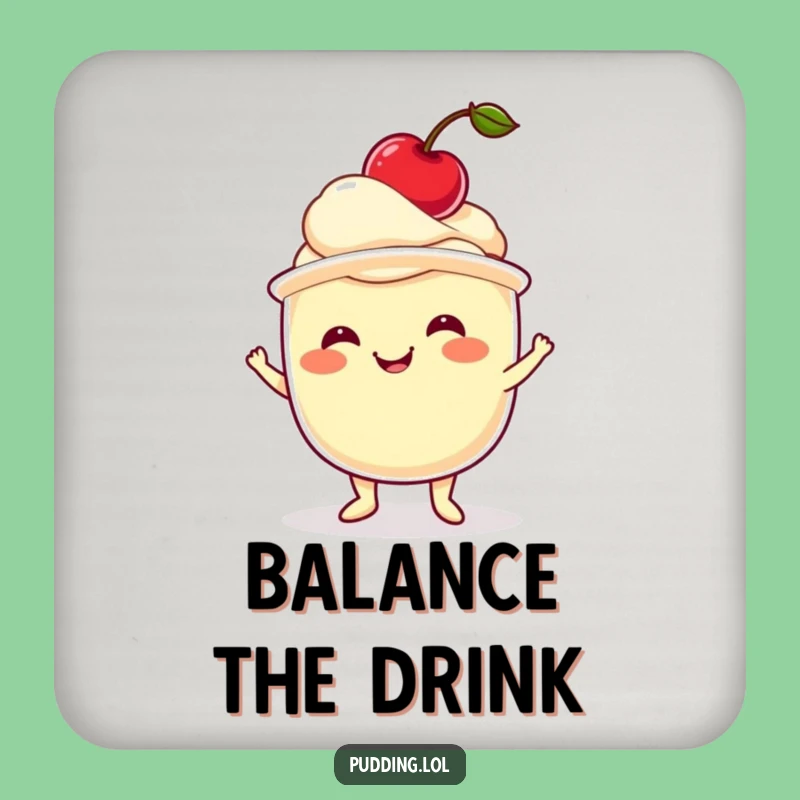 Funny Pudding Cherry Drink Coaster Hilarious Dessert Protector For Any Surface