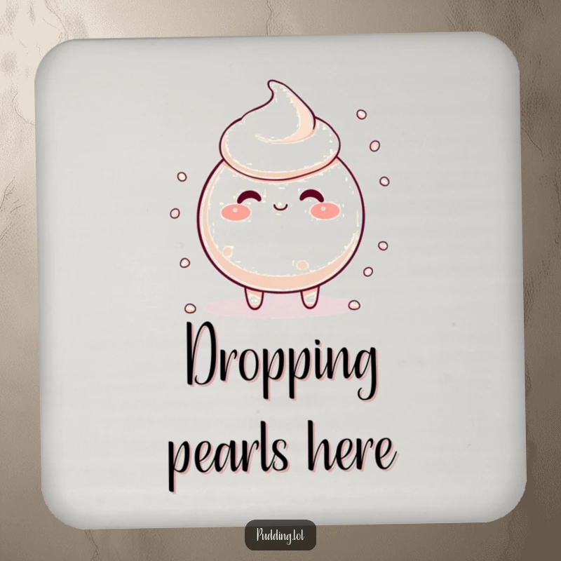 Funny tapioca pudding character with scattering pearls, looking silly, perfect for protecting surfaces with this humorous coaster.