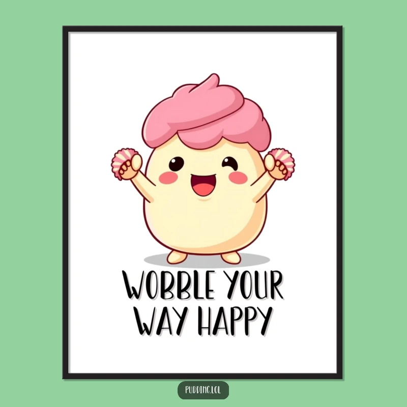 Funny Pudding Cheerleader Poster - Joyful Dessert Art Print for Your Wall