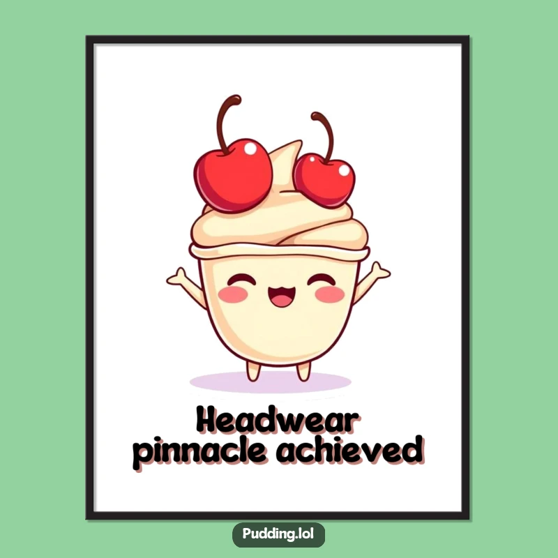Funny Pudding Cup Poster: Cherry Bounce Character Art, Joyful Dessert Decor Gift