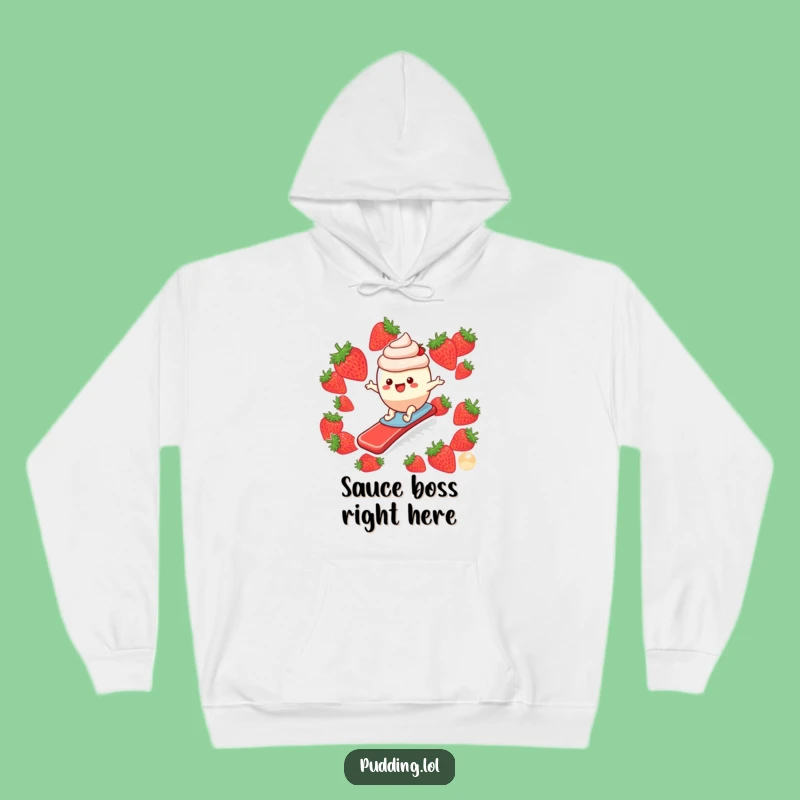 Funny Pudding Surfer Hoodie: Cozy Up with Strawberry Slide Merriment