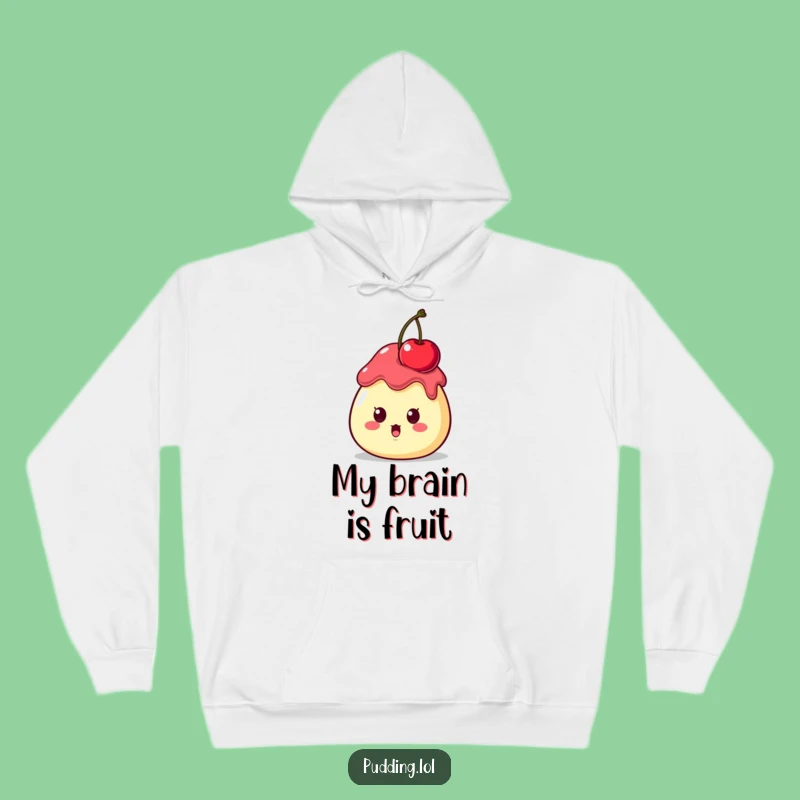 Funny Surprised Pudding Cherry Hoodie - Cozy & Comedic Dessert Apparel Gift