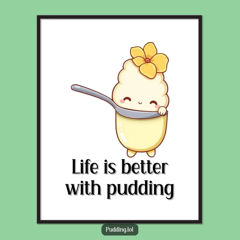 Charming Free Printable Wall Art: Shy Pudding Spoon Peek Downloadable Decor