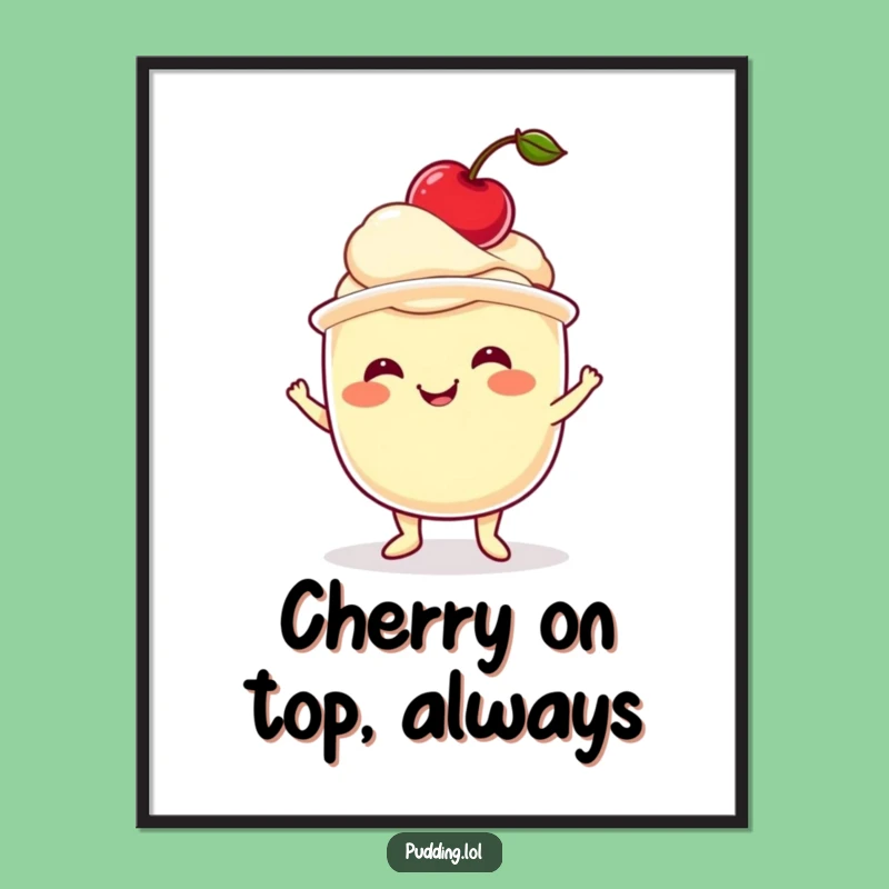 Free Printable Wall Art: Funny Pudding Cup Cherry Balance Humorous Downloadable Art