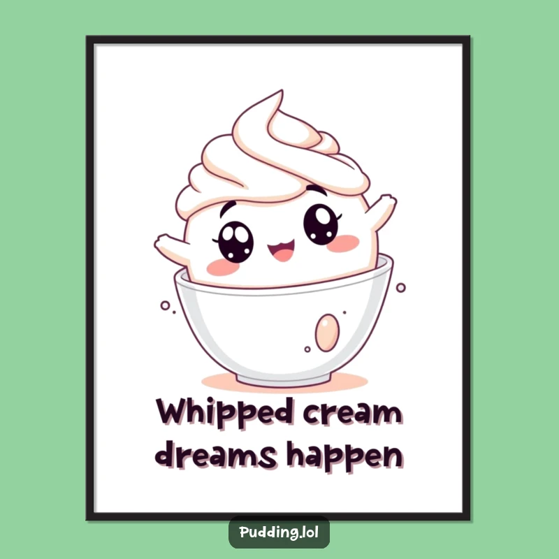 Free Printable Wall Art: Funny Pudding Tumbling Whipped Cream Humorous Downloadable Art