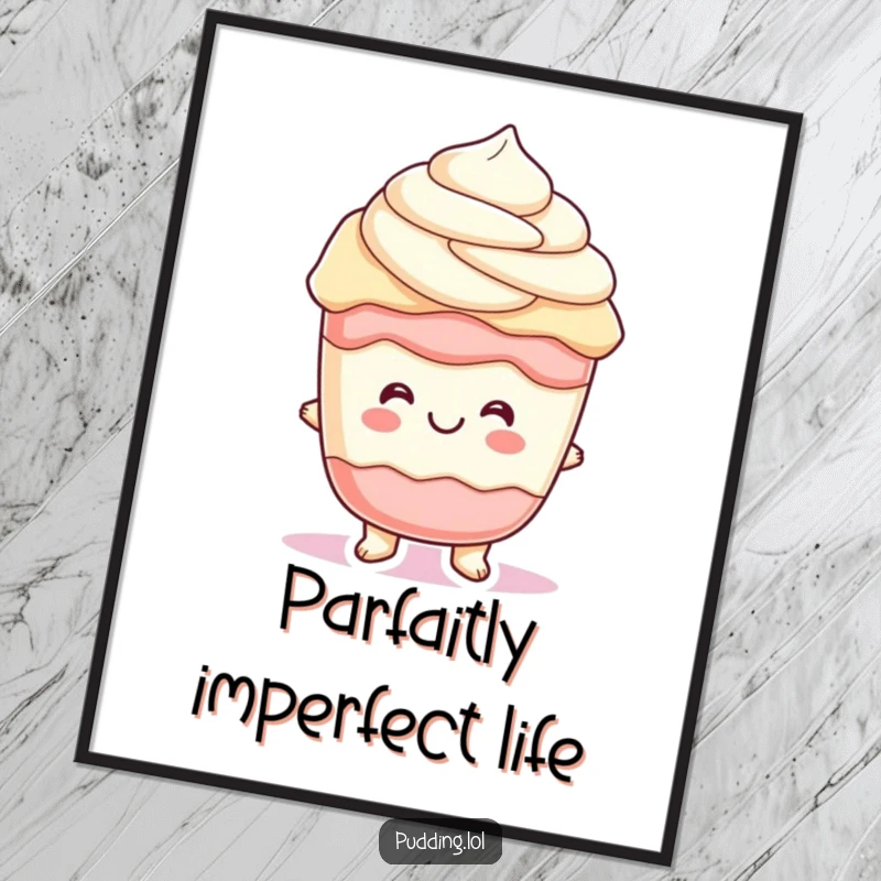 Funny free printable pudding parfait wall art showcasing a cheerful character with delightfully wiggling layers, adding sweet charm to any room.