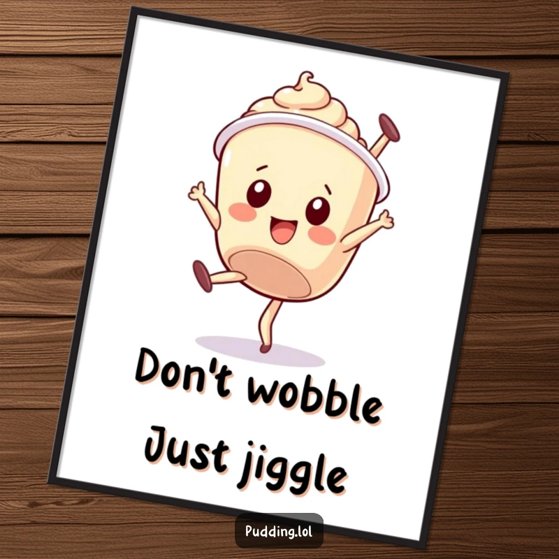 Free Printable Wall Art: A wobbly pudding cup character hilariously attempts a somersault.