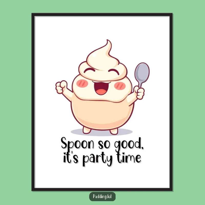 Free Printable Wall Art: Excited Pudding Character, Hilarious Downloadable Decor for Instant Joy