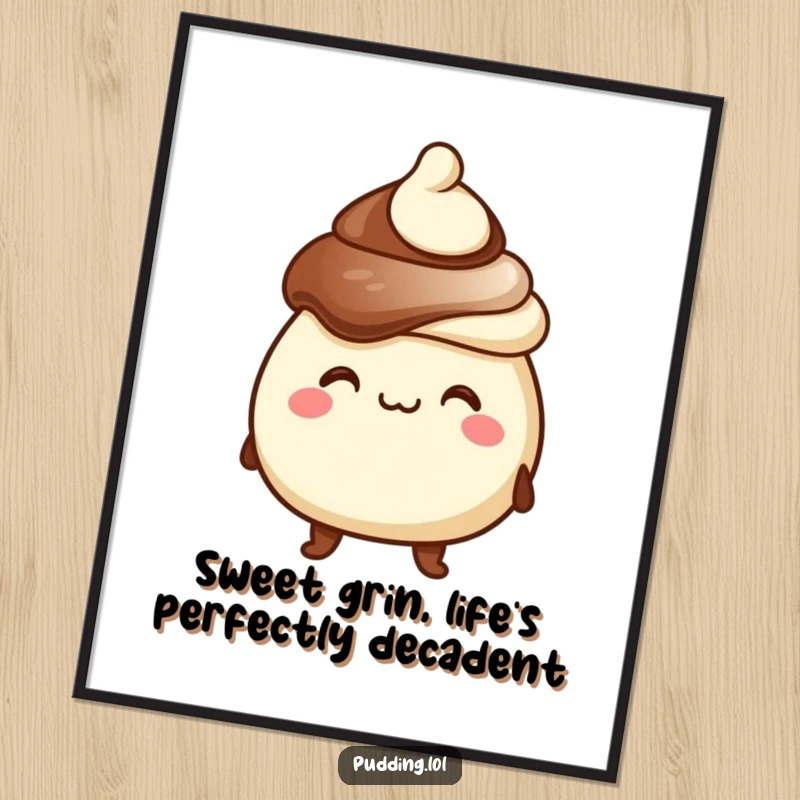 Free Printable Wall Art: A chocolate pudding character with a goofy grin wears a tiny hat, adding humorous decor.