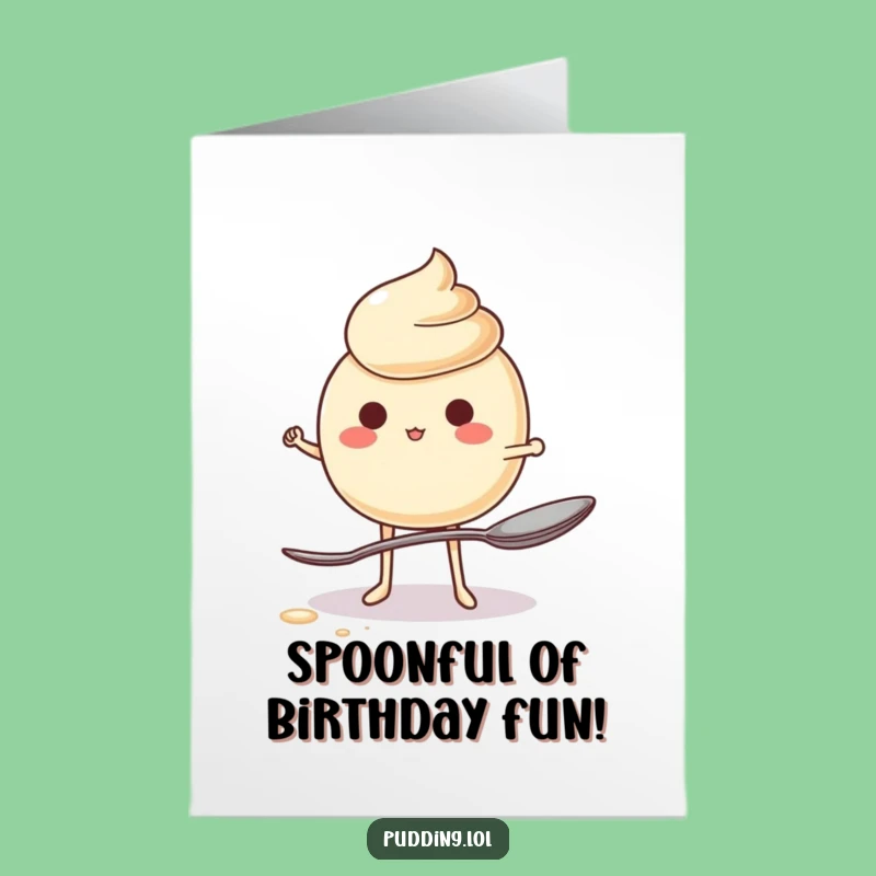 Free Printable Birthday Card Funny Pudding Spoon Balance - Downloadable DIY Gift