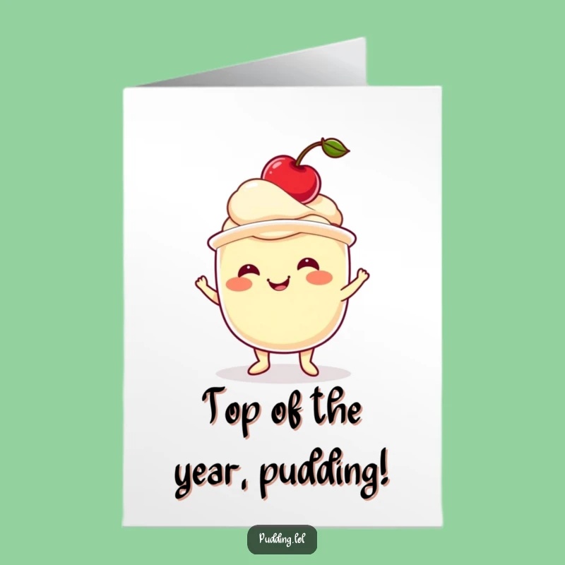 Free Printable Birthday Card: Pudding Cup Cherry Balance Funny Downloadable Gift