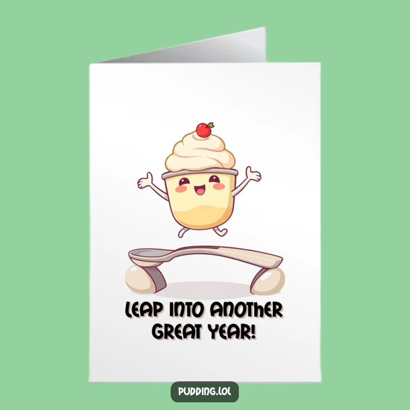 Free Printable Birthday Card: Energetic Pudding Leap for a Fun Downloadable Gift