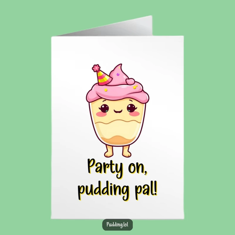Free Printable Birthday Card: Party Pudding Cup Funny Downloadable Gift