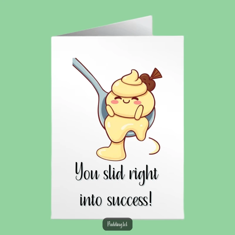 Free Printable Congrats Card: Pudding Spoon Slide Funny Downloadable Gift