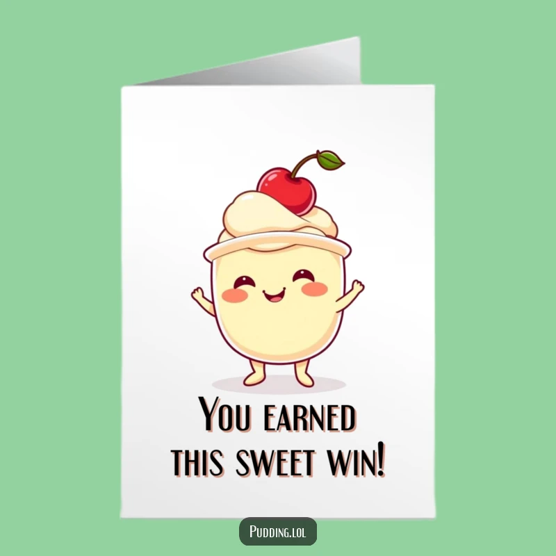 Free Printable Congrats Card: Pudding Cup Cherry Balance Funny Downloadable Gift