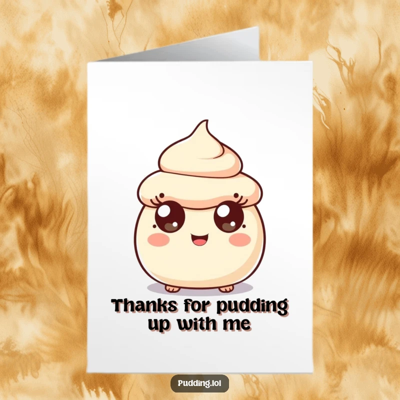 Funny Free Printable Thank You Card: A pudding scoop character with a look of pure surprise and joy offers heartfelt thanks.