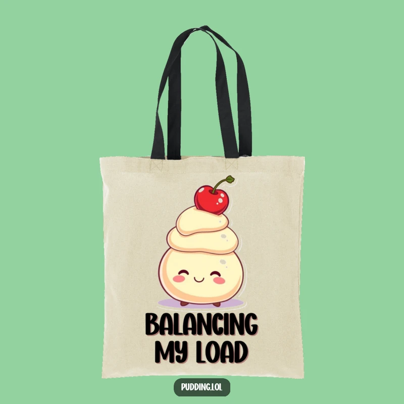 Funny Pudding Tote Bag: Carry Balance with a Cherry-Balancing Character Gift