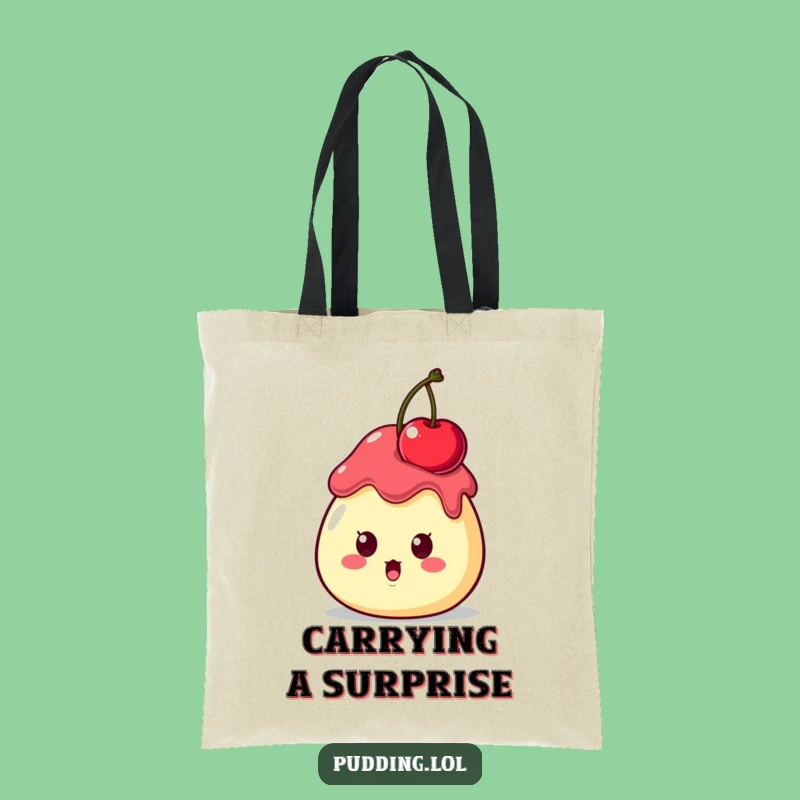 Funny Surprised Pudding Cherry Tote Bag - Humorous Dessert Carry-All Gift