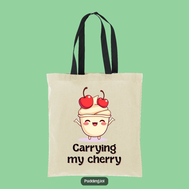 Funny Pudding Cup Tote Bag: Cherry Bounce Joy, Practical Sweet Gift