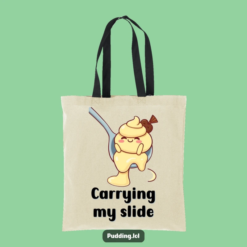Funny Pudding Tote Bag: Carry Dessert Fun with a Wobbly Spoon Slide Character Gift